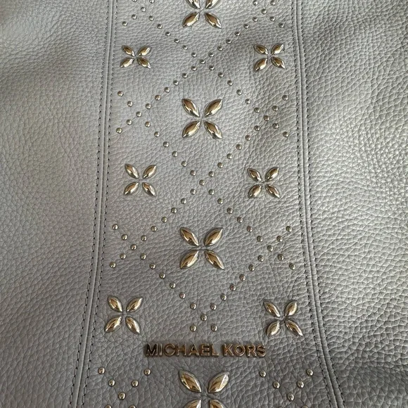 Michael Kors Leighton Light Blue Leather Shoulder Bag with Silver Studs/hardware